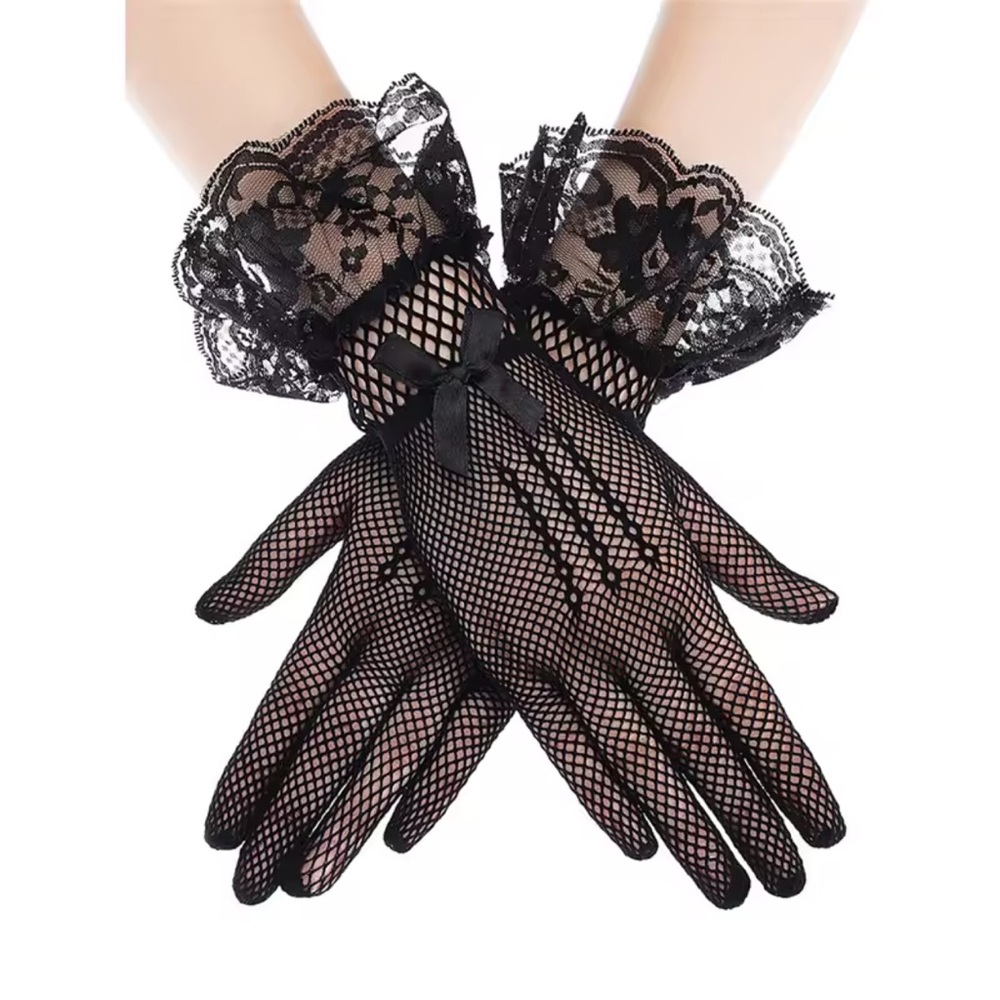 Black Lace Fishnet Gloves